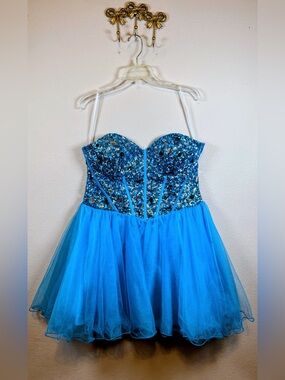 Cindy Collection USA Strapless Sweetheart Aqua Mini Dress w/Tulle Skirt. Size 2X
